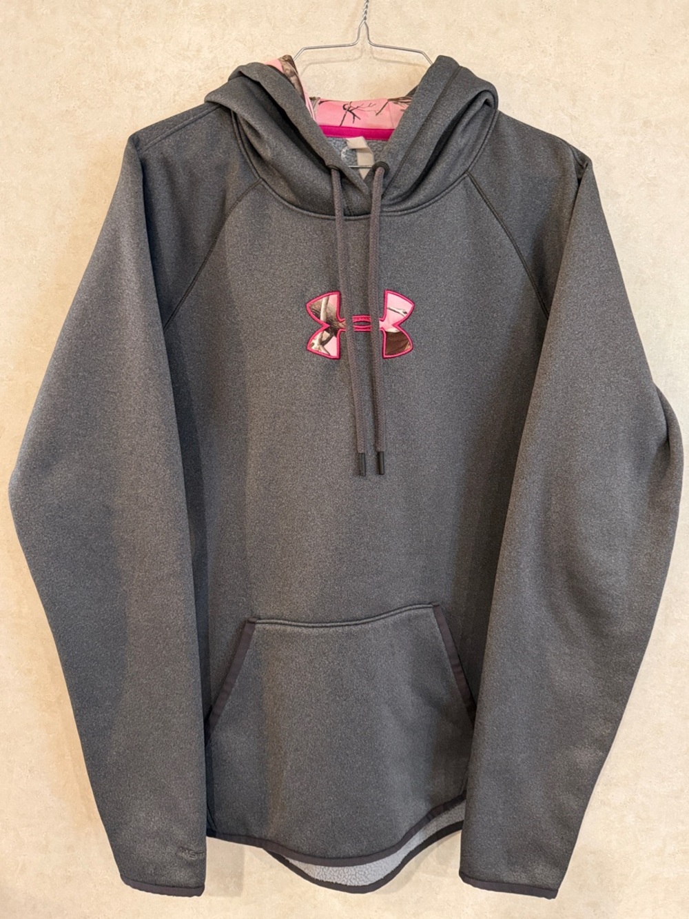 Under Armour Men's Charcoal Crewneck Hoodie with Pink Logo